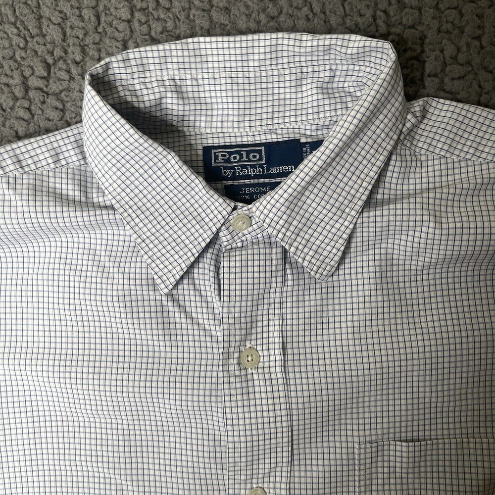 Polo Ralph Lauren Shirt Men Large Jerome Blue Grid Check Plaid Long Sleeve